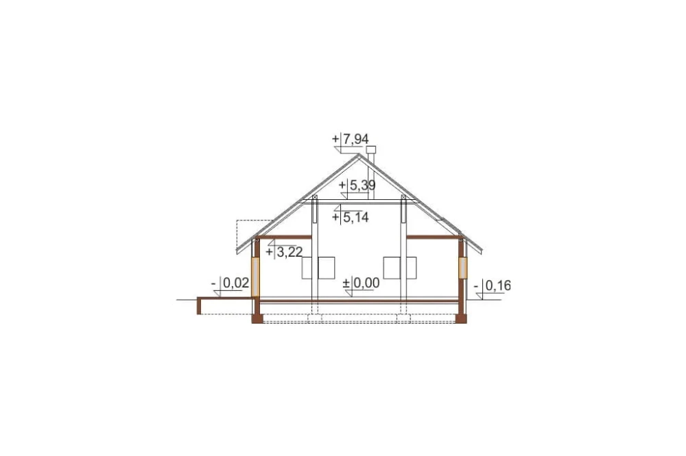 Projekt restauracji LK-01, parterowy, niepodpiwniczony - przekrój B-B
