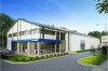 Projekt budynku magazynowo produkcyjny z zapleczem biurowo socjalnym LK-107, jednokondygnacyjny, część biurowa dwukondygnacyjna, niepodpiwniczony-kolorystyka wersja 4