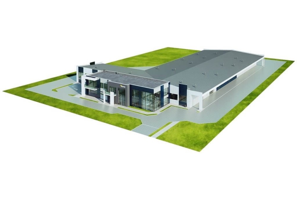 Projekt budynku produkcyjno - biurowego K-117, niepodpiwniczony, składający się z dwóch części hali produkcyjnej i części biurowej  - model