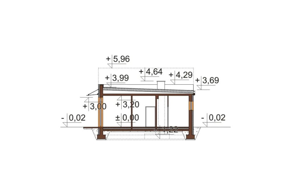 Projekt warsztatu samochodowego  K-122, parterowy, bez podpiwniczenia i bez garażu - przekrój B-B