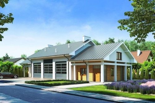 Projekt warsztatu samochodowego  LK-13, parterowy, niepodpiwniczony-kolorystyka wersja 1