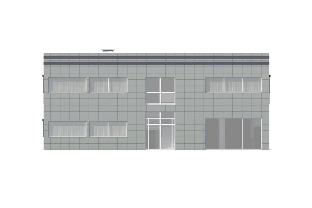 Projekt budynku usługowego, apteki LK-32, piętrowy, bez podpiwniczenia i bez garażu - elewacja lewa