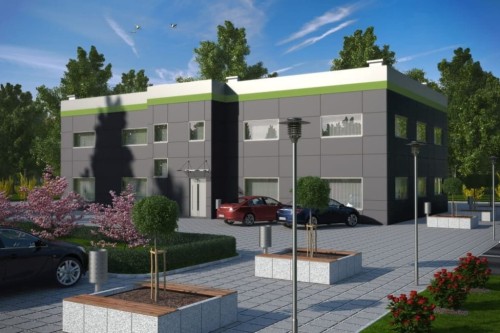Projekt budynku handlowo - usługowego LK-38, piętrowy, bez podpiwniczenia, bez garażu - kolorystyka wersja 2