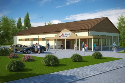 Projekt sklepu samoobsługowego LK-51, parterowy, niepodpiwniczony - kolorystyka wersja 1