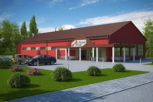 Projekt sklepu samoobsługowego LK-51, parterowy, niepodpiwniczony - kolorystyka wersja 2