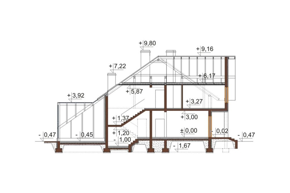 Projekt budynku LK-61 - przekrój A-A