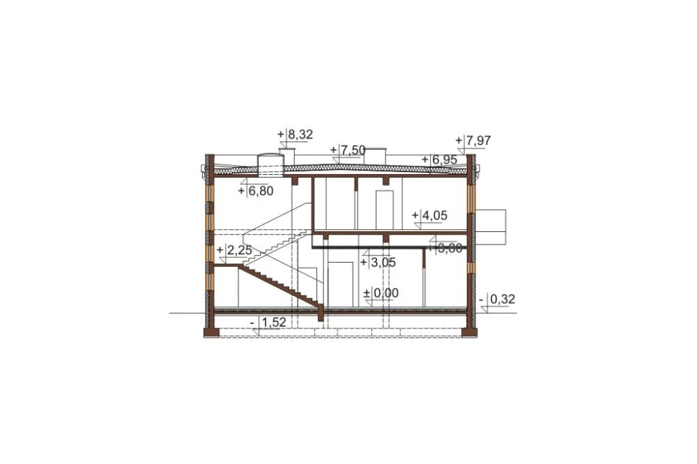 Projekt budynku K-65 - przekrój C-C