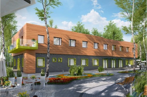 Projekt domu opieki dla osób starszych LK-65, piętrowy, niepodpiwniczony, bez garażu - kolorystyka wersja 1