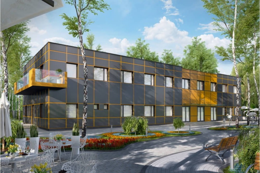 Projekt domu opieki dla osób starszych LK-65, piętrowy, niepodpiwniczony, bez garażu - kolorystyka wersja 3