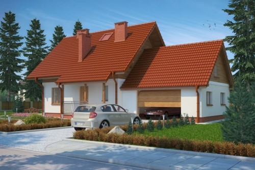 Projekt domu Turowice G tech. DM-6190 G  tech., parterowy, z poddaszem użytkowym, jednorodzinny, tradycyjny, z garażem dwustanowiskowym, z podpiwniczeniem-kolorystyka wersja 2