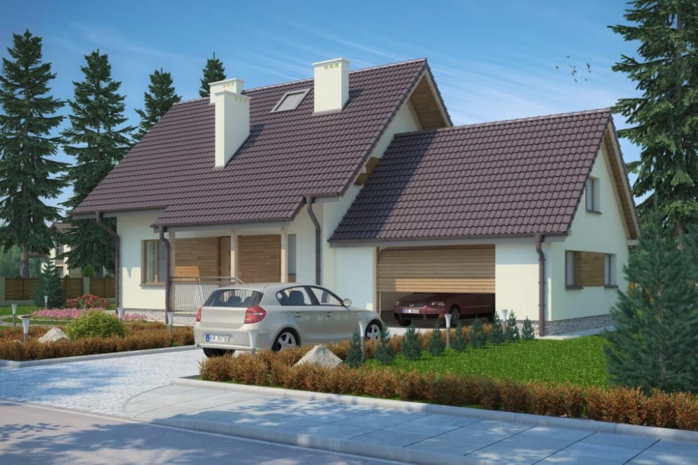 Projekt domu Turowice G tech. DM-6190 G  tech., parterowy, z poddaszem użytkowym, jednorodzinny, tradycyjny, z garażem dwustanowiskowym, z podpiwniczeniem-kolorystyka wersja 4