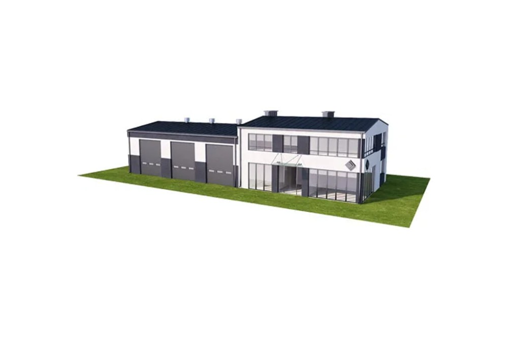 Projekt serwisu samochodowego K-66, parterowy, z poddaszem użytkowym, niepodpiwniczony - model