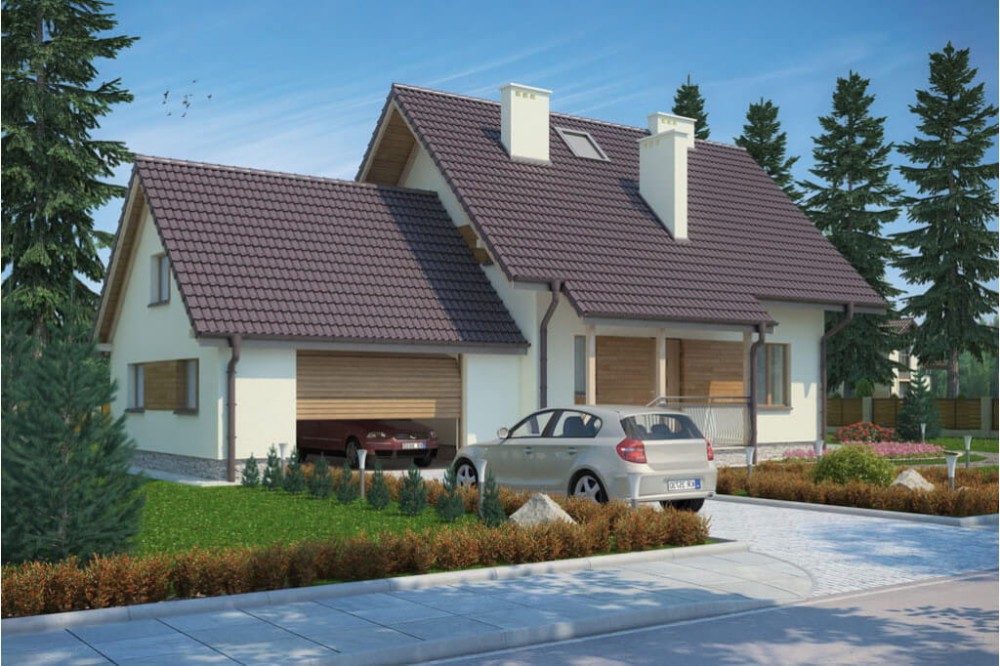 Projekt domu Sosnowa G tech. L-6190 G  tech., parterowy, z poddaszem użytkowym, jednorodzinny, tradycyjny, z garażem dwustanowiskowym, z podpiwniczeniem-kolorystyka wersja 4