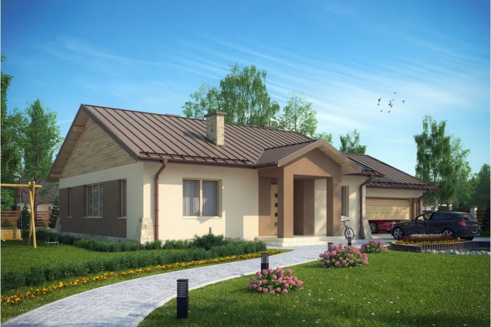 Projekt domu Radostowo G tech. DM-6503 G tech., parterowy, jednorodzinny, tradycyjny z garażem dwustanowiskowym, bez podpiwniczenia-kolorystyka wersja 3