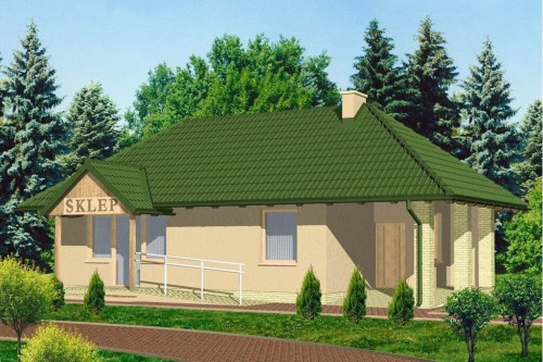 Projekt sklepu LK-05, budynek parterowy, niepodpiwniczony - kolorystyka wersja 2