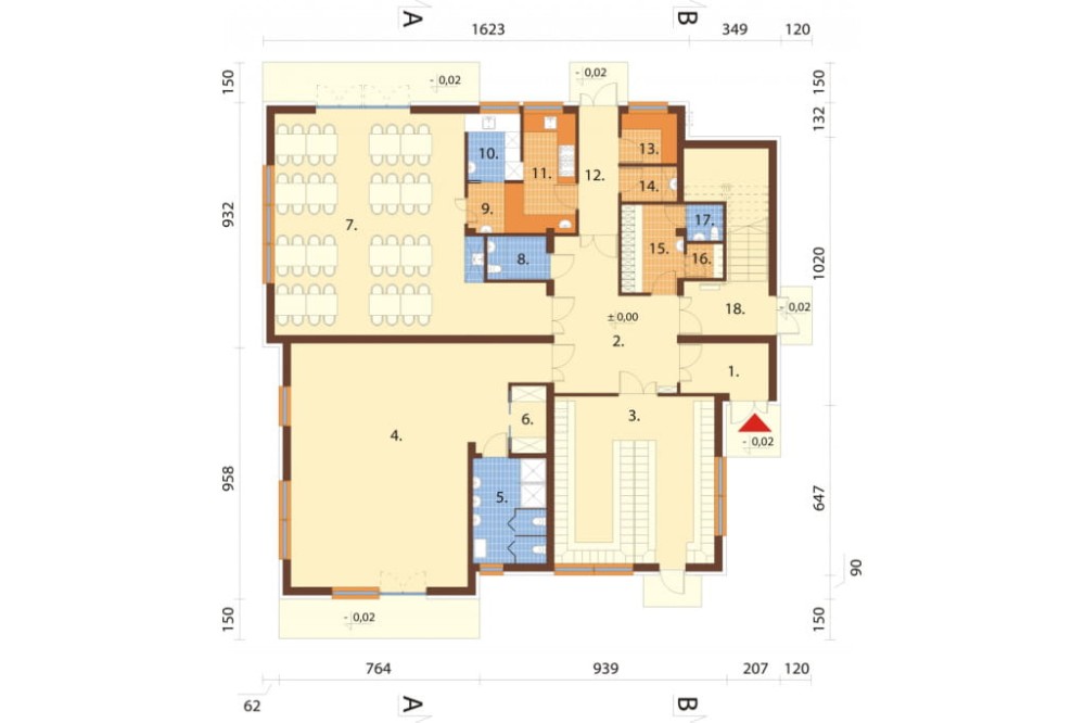 Projekt przedszkola LK-115, piętrowy, bez podpiwniczenia i garażu - rzut parteru
