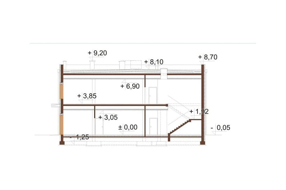 Projekt budynku K-128 - przekrój A-A