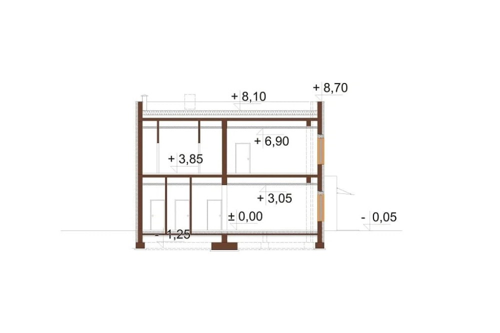 Projekt budynku K-128 - przekrój B-B