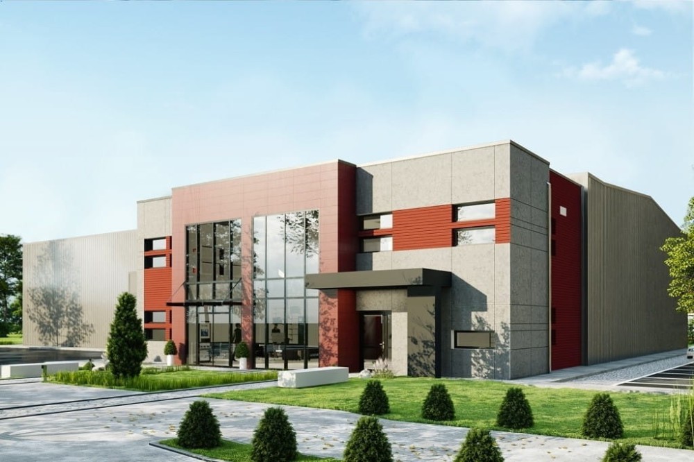 Projekt budynku biurowo-magazynowego  K-129, niepodpiwniczony, bez garażu-kolorystyka wersja 2