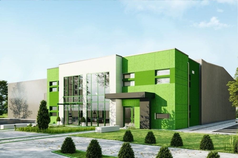 Projekt budynku biurowo-magazynowego  K-129, niepodpiwniczony, bez garażu-kolorystyka wersja 3
