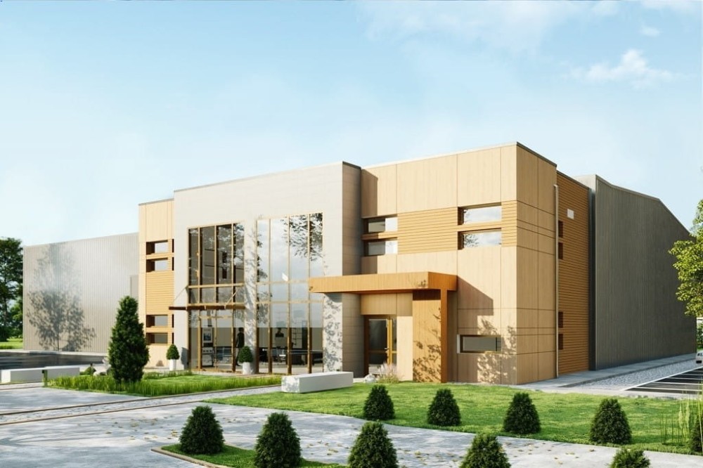 Projekt budynku biurowo-magazynowego  K-129, niepodpiwniczony, bez garażu-kolorystyka wersja 4