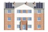 Projekt hostelu LK-135, posiada 3 kondygnacje - parter, I piętro, II piętro - elewacja frontowa