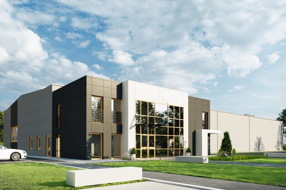Projekt budynku produkcyjno-biurowego LK-139, niepodpiwniczony i składa się z dwóch części: pierwsza część to dwukondygnacyjny-kolorystyka wersja 2