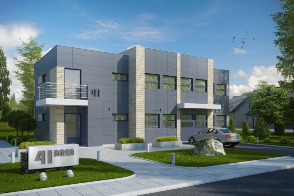 Projekt budynku produkcyjno-biurowego LK-41, piętrowy, bez podpiwniczenia - kolorystyka wersja 3