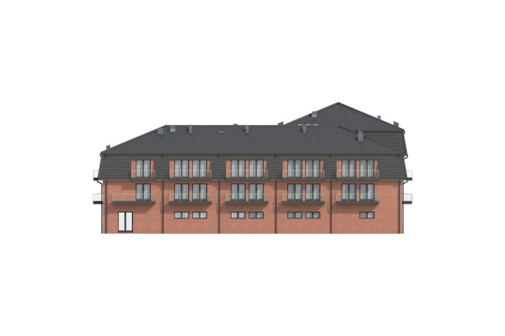 Projekt hotelu K-54, czterokondygnacyjny, niepodpiwniczony, bez garażu - elewacja prawa