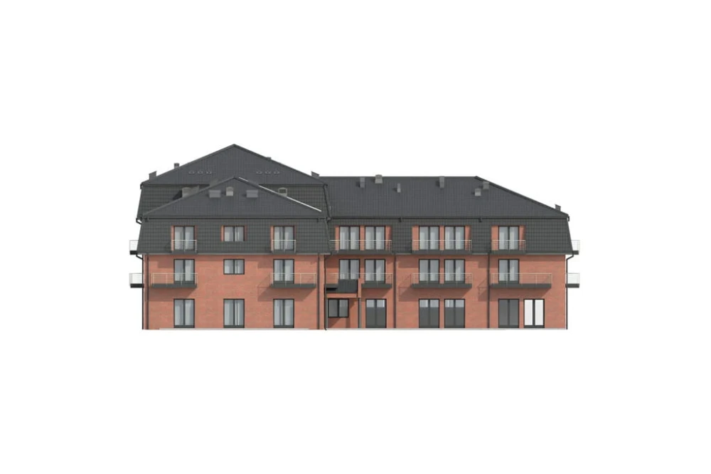 Projekt hotelu K-54, czterokondygnacyjny, niepodpiwniczony, bez garażu - elewacja lewa