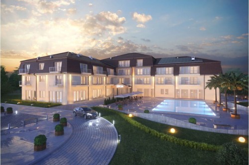 Projekt hotelu LK-54, 4 piętrowy, niepodpiwniczony z funkcją konferencyjną na 4 piętrze - wizualizacja elewacji