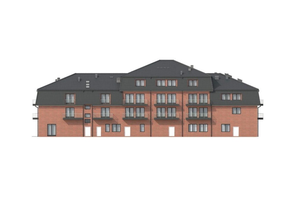 Projekt hotelu LK-54, czterokondygnacyjny, niepodpiwniczony, bez garażu - elewacja ogrodowa