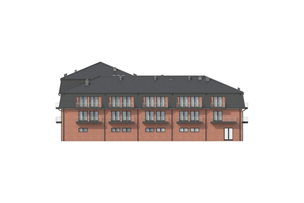 Projekt hotelu LK-54, czterokondygnacyjny, niepodpiwniczony, bez garażu - elewacja lewa