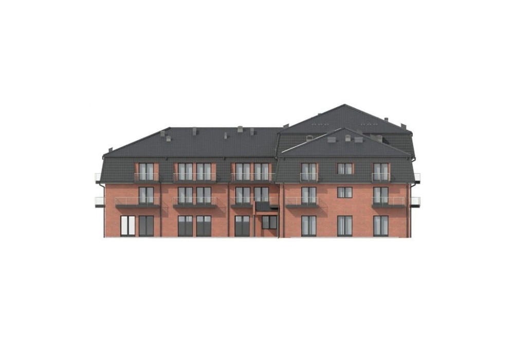 Projekt hotelu LK-54, czterokondygnacyjny, niepodpiwniczony, bez garażu - elewacja prawa