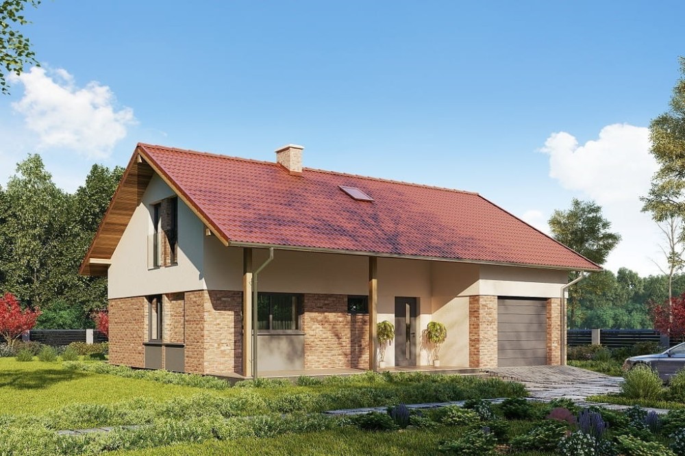 Projekt domu Magena 2 tech.L-6693 tech.,parterowy, z poddaszem użytkowym, jednorodzinny, tradycyjny, z garażem, bez podpiwniczenia-kolorystyka wersja 3