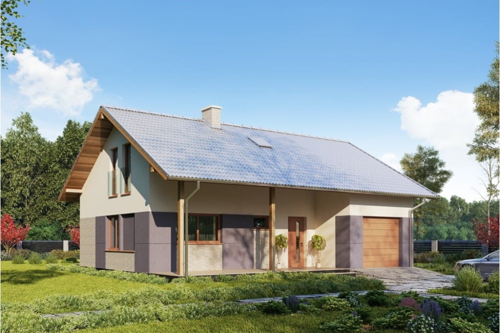 Projekt domu Magena 2 tech.L-6693 tech.,parterowy, z poddaszem użytkowym, jednorodzinny, tradycyjny, z garażem, bez podpiwniczenia-kolorystyka wersja 4