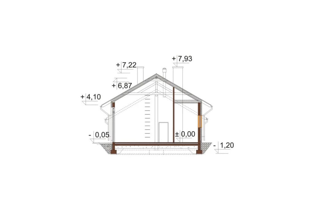 Projekt warsztatu samochodowego LK-60, parterowy, niepodpiwniczony - przekrój B-B