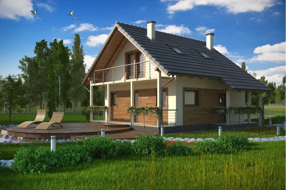 Projekt domu Krasiczyn tech. DM-6223 tech., parterowy, z poddaszem użytkowym, jednorodzinny, tradycyjny, bez garażu, bez podpiwniczenia-kolorystyka wersja 4