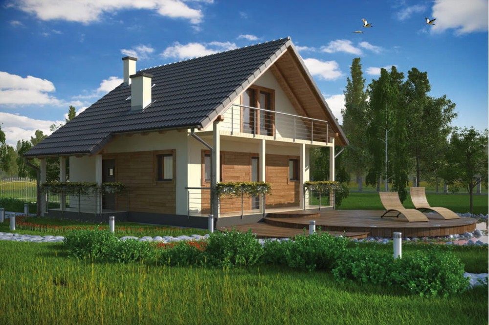 Projekt domu Nobliny tech. L-6223 tech., parterowy, z poddaszem użytkowym, jednorodzinny, tradycyjny, bez garażu, bez podpiwniczenia-kolorystyka wersja 4