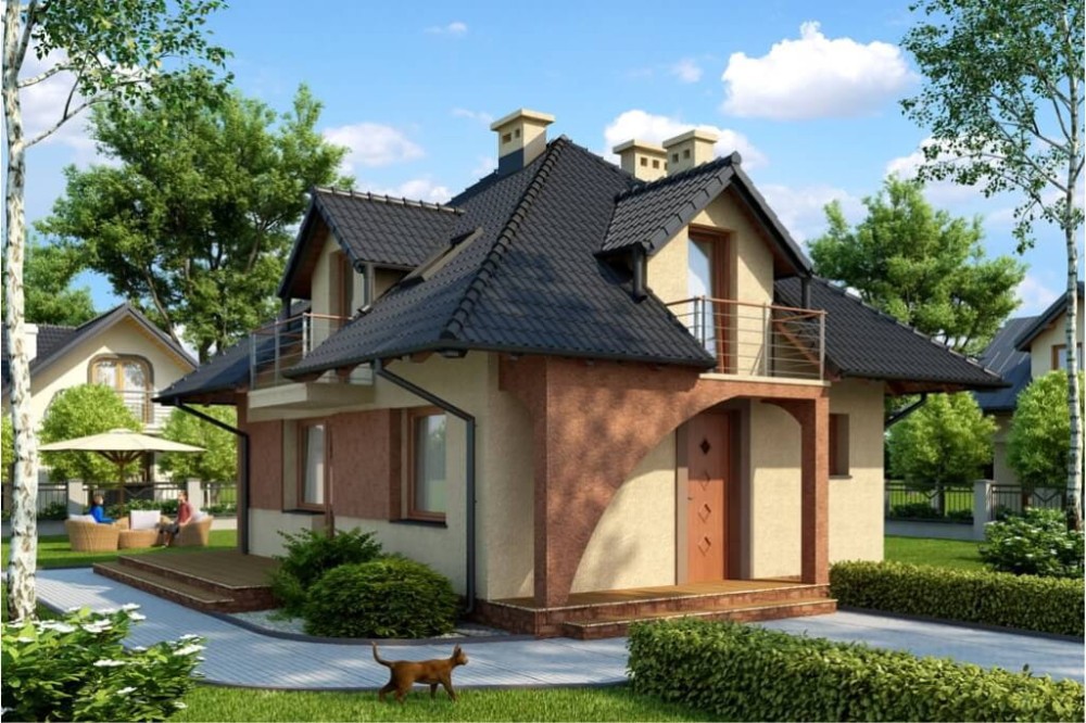 Projekt domu Zarabie tech. DM-6410 tech., parterowy z poddaszem użytkowym, jednorodzinny, tradycyjny, bez garażu, bez podpiwniczenia-kolorystyka wersja 3