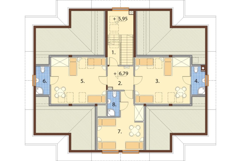 Projekt motelu LK-61 C, piętrowy z poddaszem użytkowym, niepodpiwniczony, bez garażu - rzut poddasza