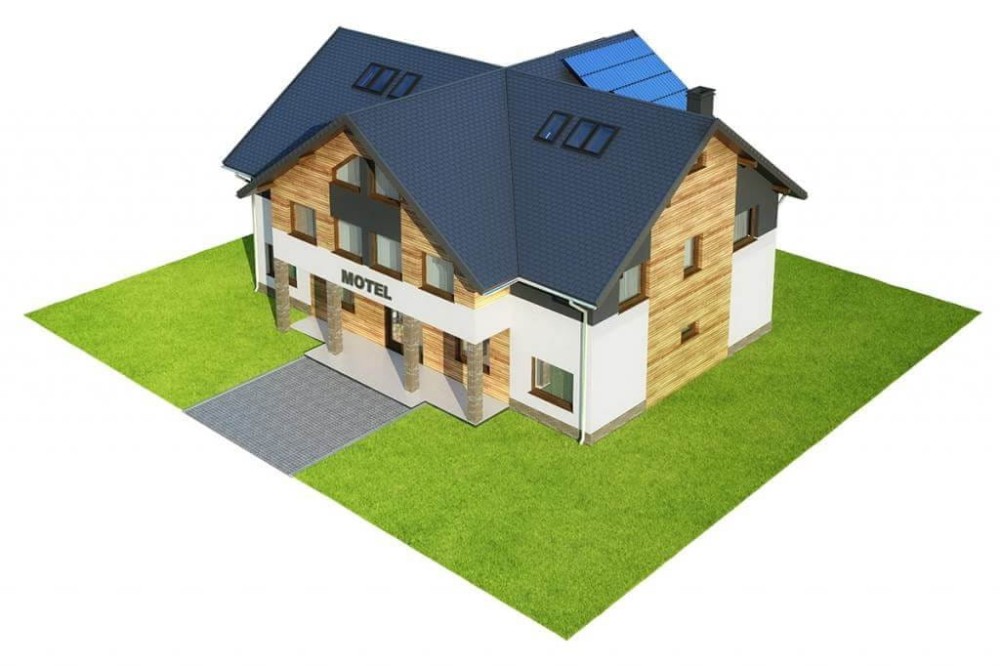 Projekt motelu LK-61 C, piętrowy z poddaszem użytkowym, niepodpiwniczony, bez garażu - model