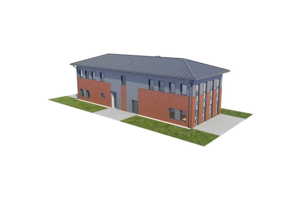 Projekt budynku handlowo-magazynowo-biurowego LK-71, piętrowy, bez podpiwniczenia, z garażem - model