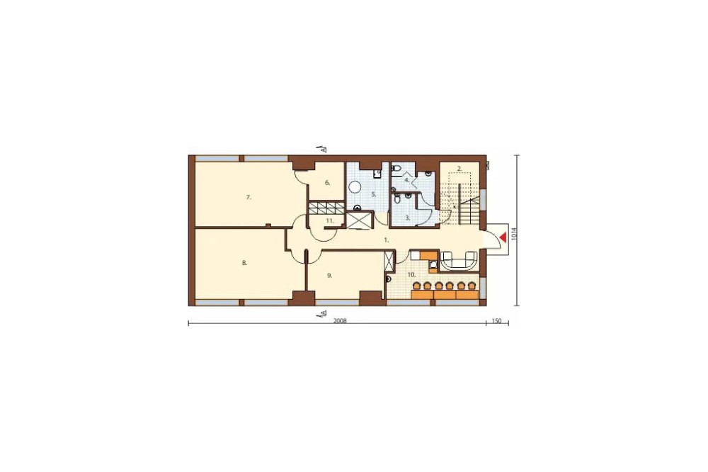 Projekt budynku biurowego K-48, dwupietrowy, bez podpiwniczenia - rzut parteru