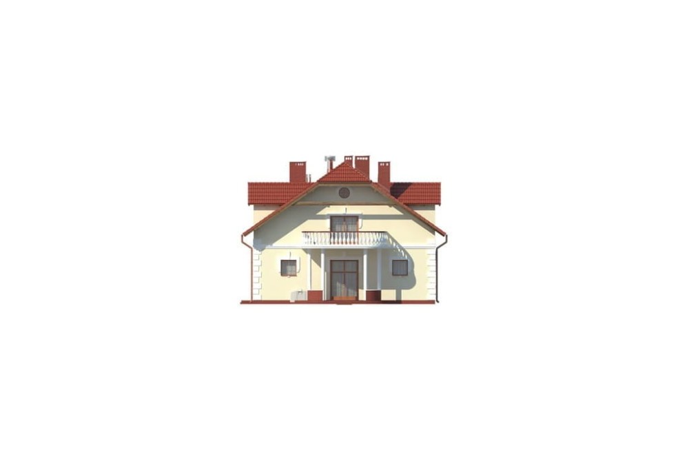 Projekt budynku gastronomicznego z zapleczem noclegowym LK-26, parterowy z poddaszem użytkowym, bez podpiwniczenia, przystosowany dla osób niepełnosprawnych - elewacja frontowa
