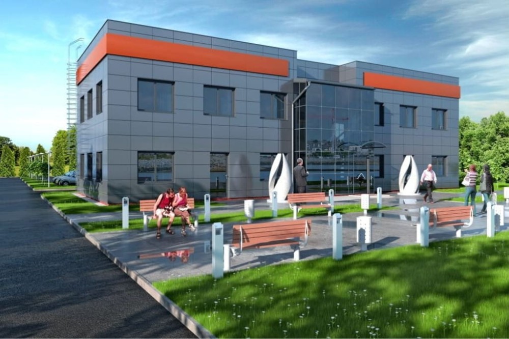 Projekt budynku biurowego LK-23, piętrowy, niepodpiwniczony, bez garażu - kolorystyka wersja 1