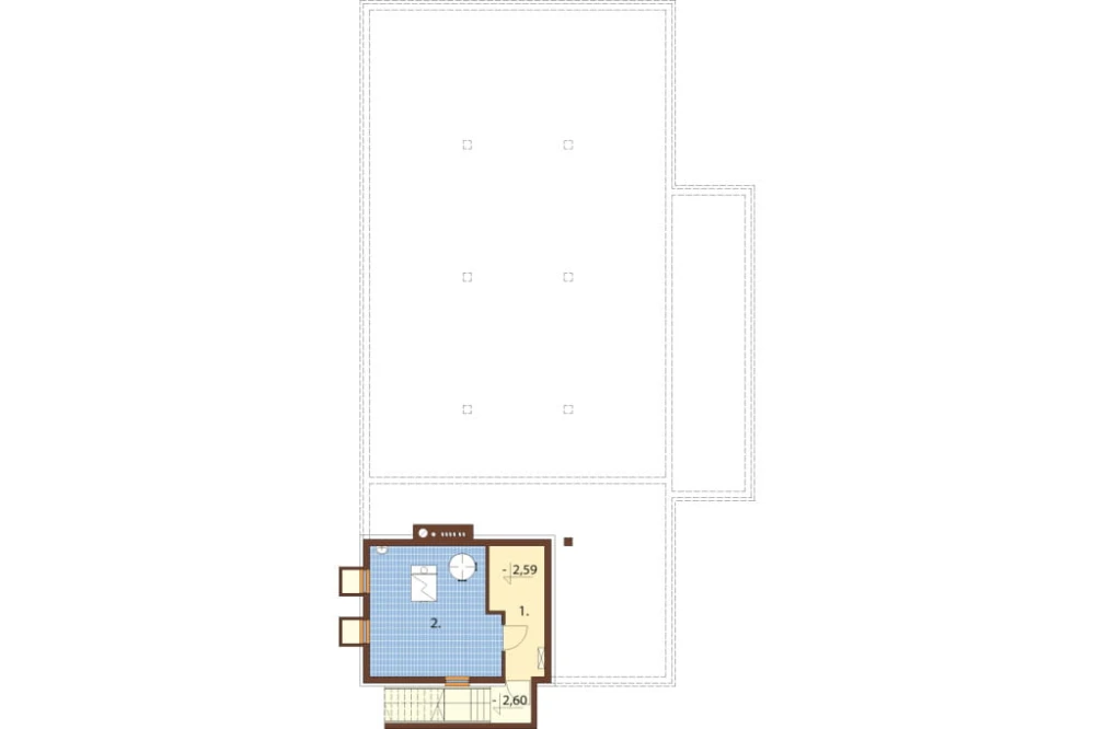 Projekt restauracji, domu weselnego LK-18 C,  parterowy z poddaszem użytkowym, częściowo podpiwniczony - rzut piwnicy
