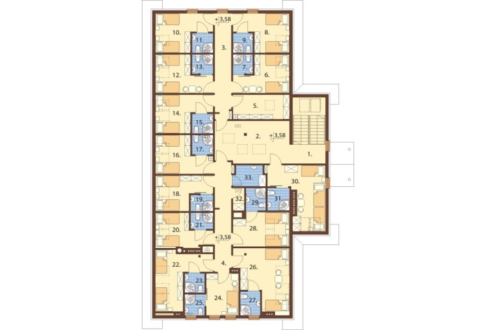 Projekt restauracji, domu weselnego LK-18 C,  parterowy z poddaszem użytkowym, częściowo podpiwniczony - rzut poddasza
