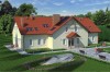 Projekt restauracji, domu weselnego LK-18 C,  parterowy z poddaszem użytkowym, częściowo podpiwniczony - kolorystyka wersja 1