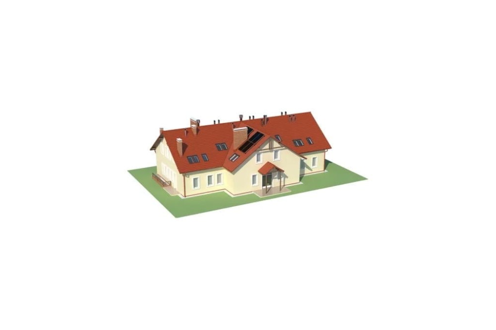 Projekt restauracji, domu weselnego LK-18 C,  parterowy z poddaszem użytkowym, częściowo podpiwniczony - model